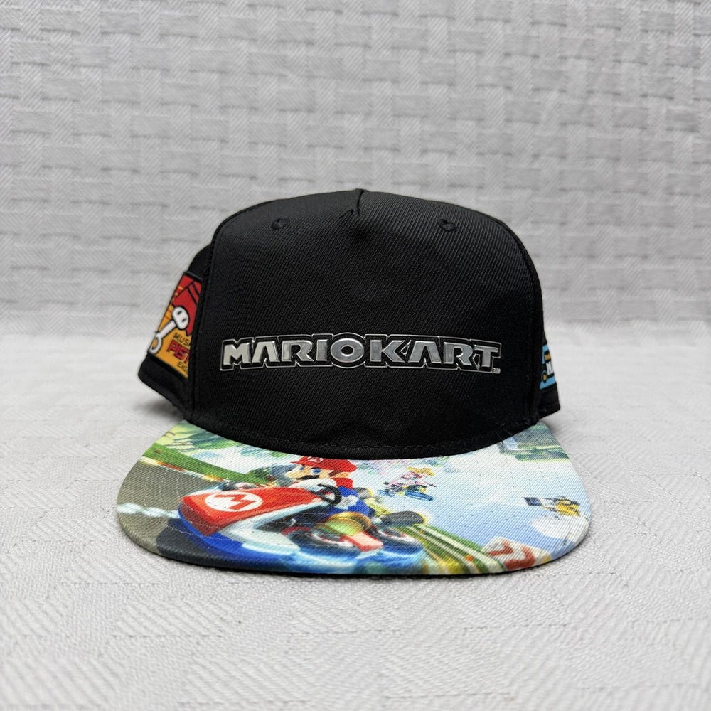 Mario Kart Hat Cap Snapback Adjustable Boys One Size Black Multicolor Logo